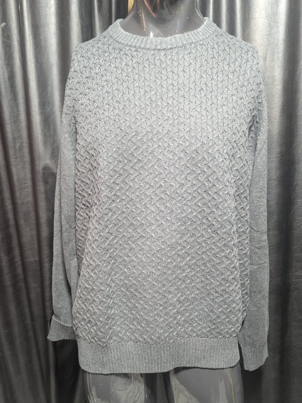 Daniel Hechter Paris Grey Cable Textured Cotton Knit Sweater XL Extra Large